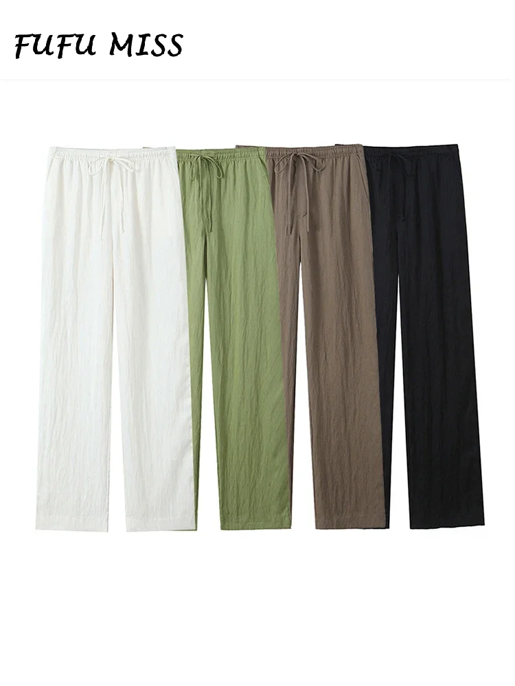 Casual Solid Straight Women's Pants Lace Up Elastic High Waist Pockets Wide Leg Pant 2024 Spring Summer Fashion Female Trousers
Casual Solid Straight Women's Pants Lace Up Elastic High Waist Pockets Wide Leg Pant 2024 Spring Summer Fashion Female Trousers