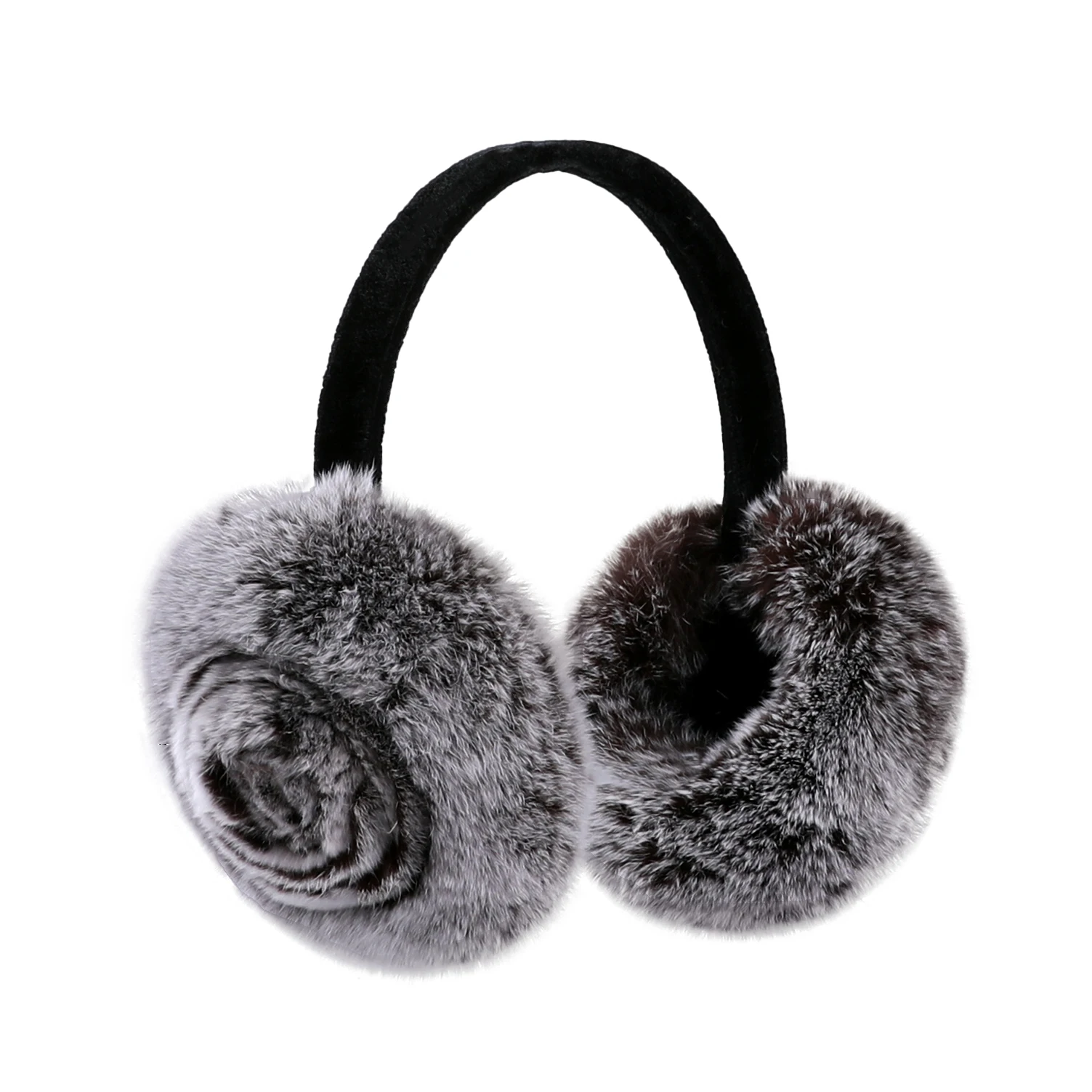 

BOONJOVIA Women's Genuine Rex Rabbit Fur Earmuff Winter Furry Thick Plush Ear muffs Girl Headwear Real Fur Foldable Ear Warmer