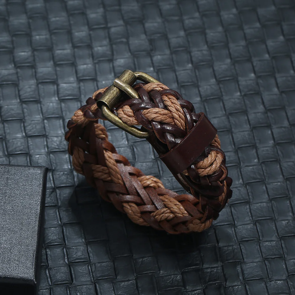 Genuine Leather Wide Bracelet High Quality Two Tone Hand Woven Bracelet Vintage Distressed Clasp Men's Accessories Friends Gift
Genuine Leather Wide Bracelet High Quality Two Tone Hand Woven Bracelet Vintage Distressed Clasp Men's Accessories Friends Gift