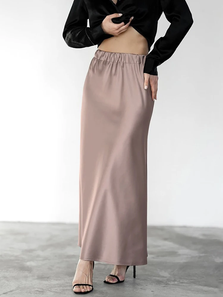 Casual Elastic Satin Women Midi Skirt 2024 High Waist Solid A Line Long Skirts Ladies Elegant Commuting Faldas Female Clothing
Casual Elastic Satin Women Midi Skirt 2024 High Waist Solid A Line Long Skirts Ladies Elegant Commuting Faldas Female Clothing