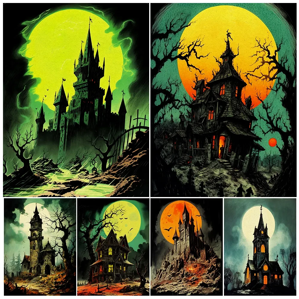 Terror Castle Under The Full Moon Vintage Wall Art Canvas Painting Creepy And Mysterious Haunted House Art Poster Print Decor
Terror Castle Under The Full Moon Vintage Wall Art Canvas Painting Creepy And Mysterious Haunted House Art Poster Print Decor