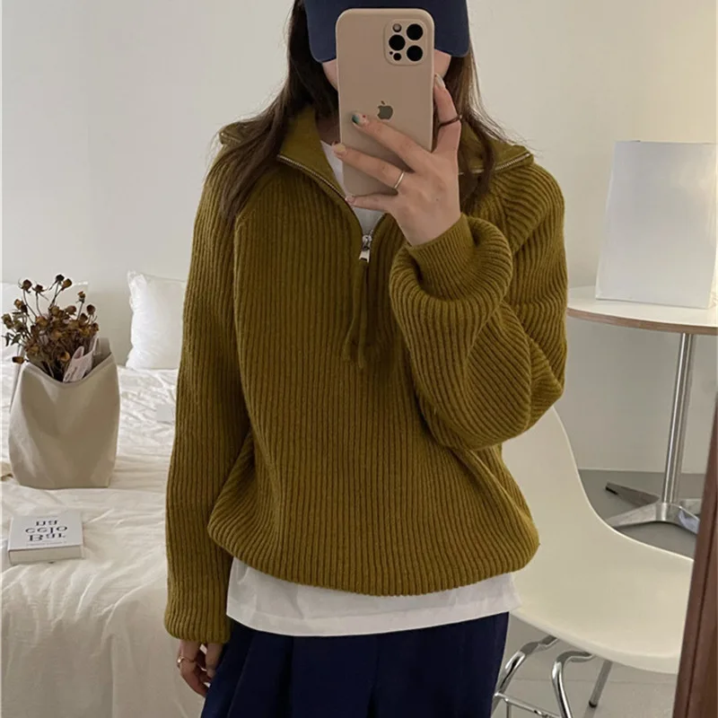 Lapel short knit pullovers women fall winter Korean loose long sleeve sweaters top 6 colors
Lapel short knit pullovers women fall winter Korean loose long sleeve sweaters top 6 colors