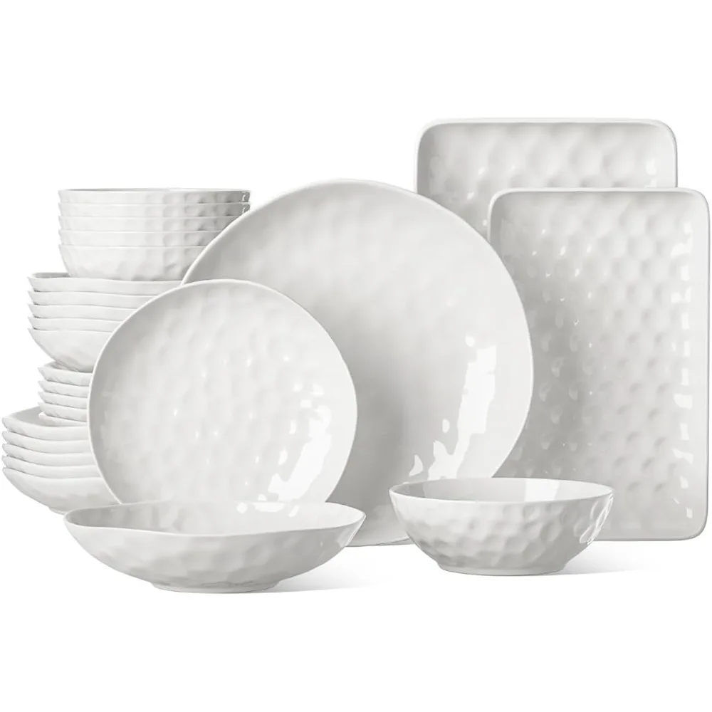 

26 Piece w/Rectangula Dinnerware Sets, Porcelain Dinner Set with Plates, Bowls and Serving Platters, Modern Dish Set for 6