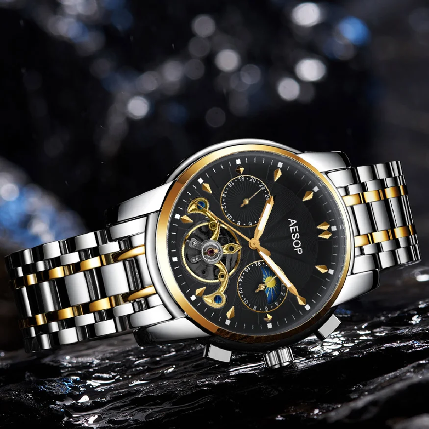 

AESOP Tourbillon Mechanical Watches for Men Fashion Automatic Skeleton Mens Mechanical Watch Clock Wristwatch Relogio Masculino
