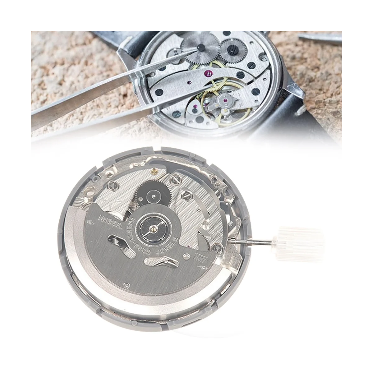 

NH36/NH36A Movement+Steel Stem+Check Rod Kit Supports Day Date Set High Accuracy Automatic Mechanical Watch Movement
