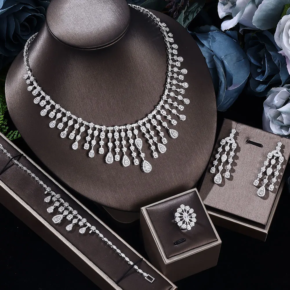 2022 New 4pcs Dubai Cubic Zirconia Tassel Pendant Big Bridal Necklace Bridal Party Luxury Jewelry Set
2022 New 4pcs Dubai Cubic Zirconia Tassel Pendant Big Bridal Necklace Bridal Party Luxury Jewelry Set