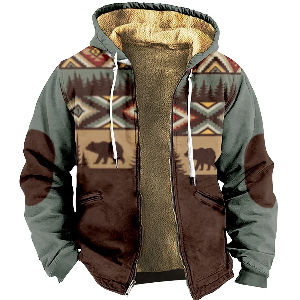 2023 Winter Men's Zip-up Hoodies Long Sleeve Fleece Parka Coat Bear Ethnic Tribal Print Sweatshirts Outerwear Jackets Overcoat
2023 Winter Men's Zip-up Hoodies Long Sleeve Fleece Parka Coat Bear Ethnic Tribal Print Sweatshirts Outerwear Jackets Overcoat