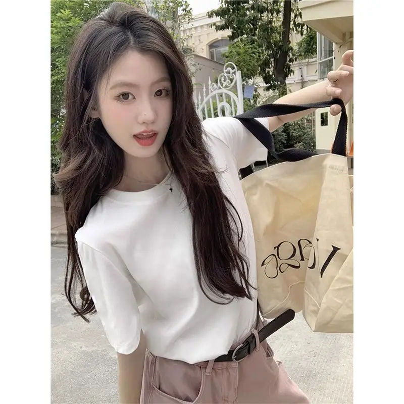 Pure Cotton White T-shirt Women Loose Casual Short Sleeved Spring Clothing 2024 New Summer Solid Color Base Inner Layer Top Ins
Pure Cotton White T-shirt Women Loose Casual Short Sleeved Spring Clothing 2024 New Summer Solid Color Base Inner Layer Top Ins