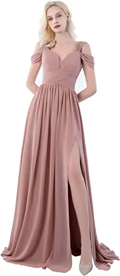 Off the Shoulder Bridesmaid Dresses Long with Slit A-line Chiffon Formal Evening Gown
Off the Shoulder Bridesmaid Dresses Long with Slit A-line Chiffon Formal Evening Gown