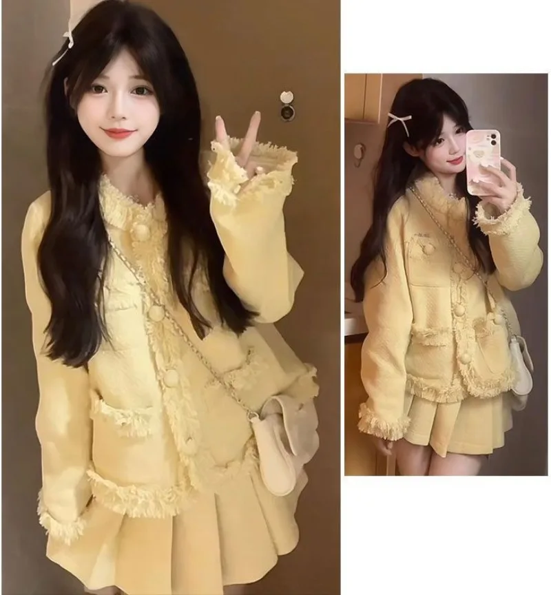 Sweet College Round Neck Jacket Pleated Skirt Two-piece Set Women Fashion Tassel Splice Milk Purity Korean Solid Autumn Lady Set
Sweet College Round Neck Jacket Pleated Skirt Two-piece Set Women Fashion Tassel Splice Milk Purity Korean Solid Autumn Lady Set