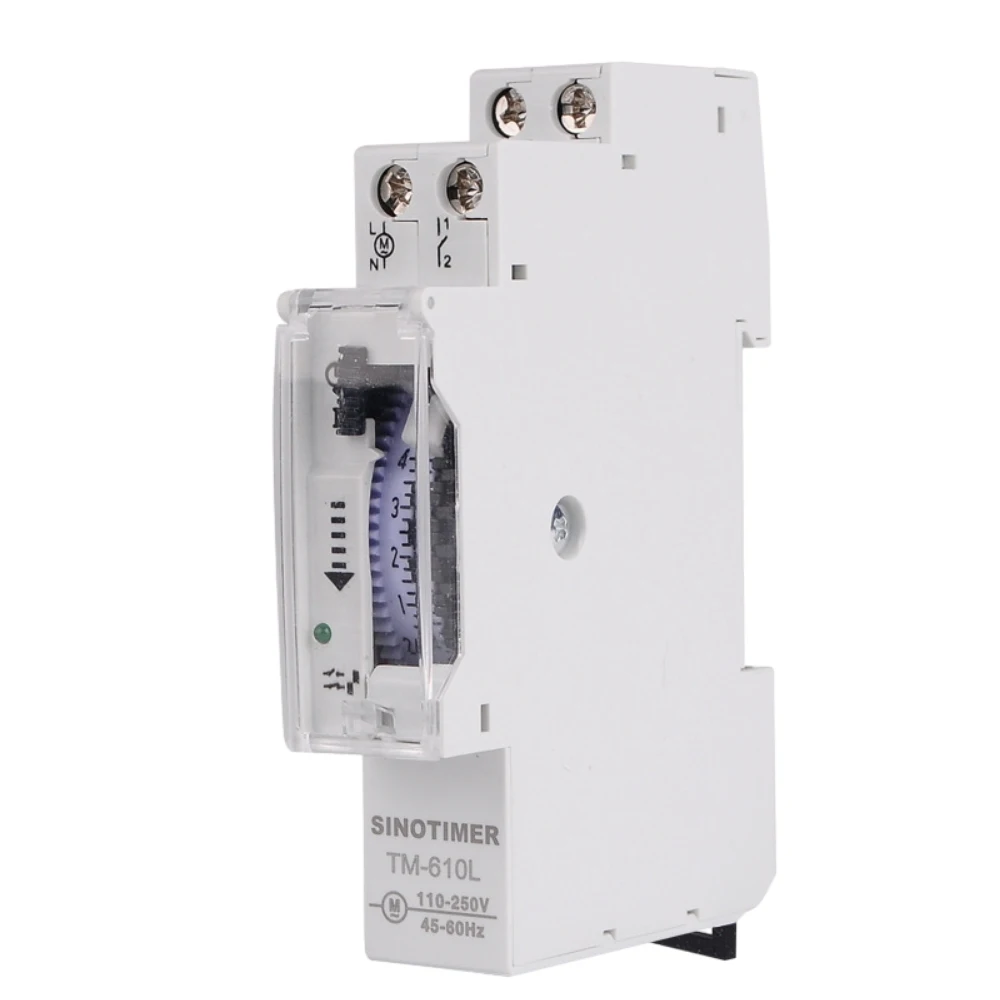 

TM610L Analog Timer Switch 110~250V AC Universal Input 15mins Interval 24 Hours DIN Rail Installation with Indicator Light
