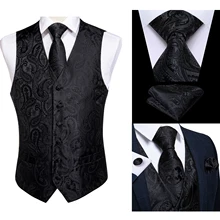 Classic Men's Wedding Vests Silk Black Paisley Floral Suit Vest Tie Cufflinks Hanky Set Man Business Formal Dress Accessories
Classic Men's Wedding Vests Silk Black Paisley Floral Suit Vest Tie Cufflinks Hanky Set Man Business Formal Dress Accessories