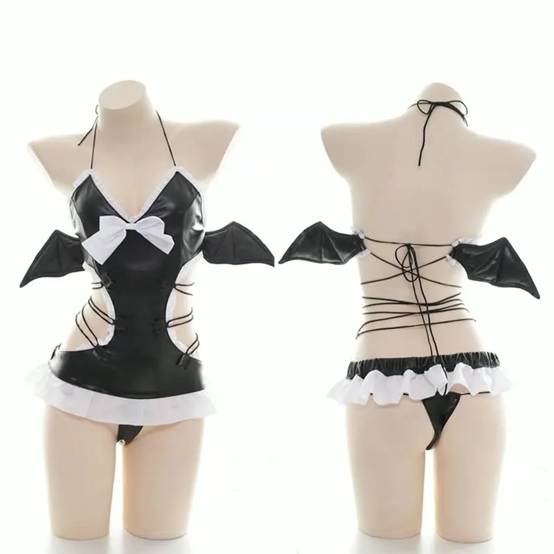 Bat Wings Patent leather Bandage Tight fitting Underwear Jumpsuit Pajamas Nightdress Cosplay Costume Girls Women Uniform Dress
Bat Wings Patent leather Bandage Tight fitting Underwear Jumpsuit Pajamas Nightdress Cosplay Costume Girls Women Uniform Dress