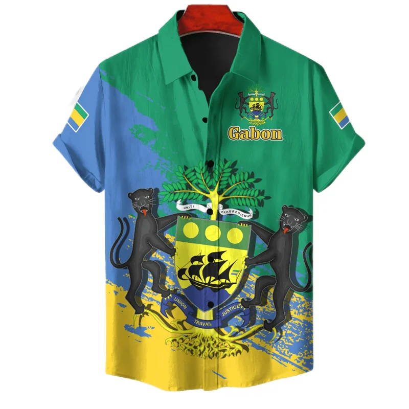 

Рубашка мужская с 3D-принтом флага карты Африки и Габона, пляжная одежда с национальным гербом, патриотическая блузка, топы для мужчин