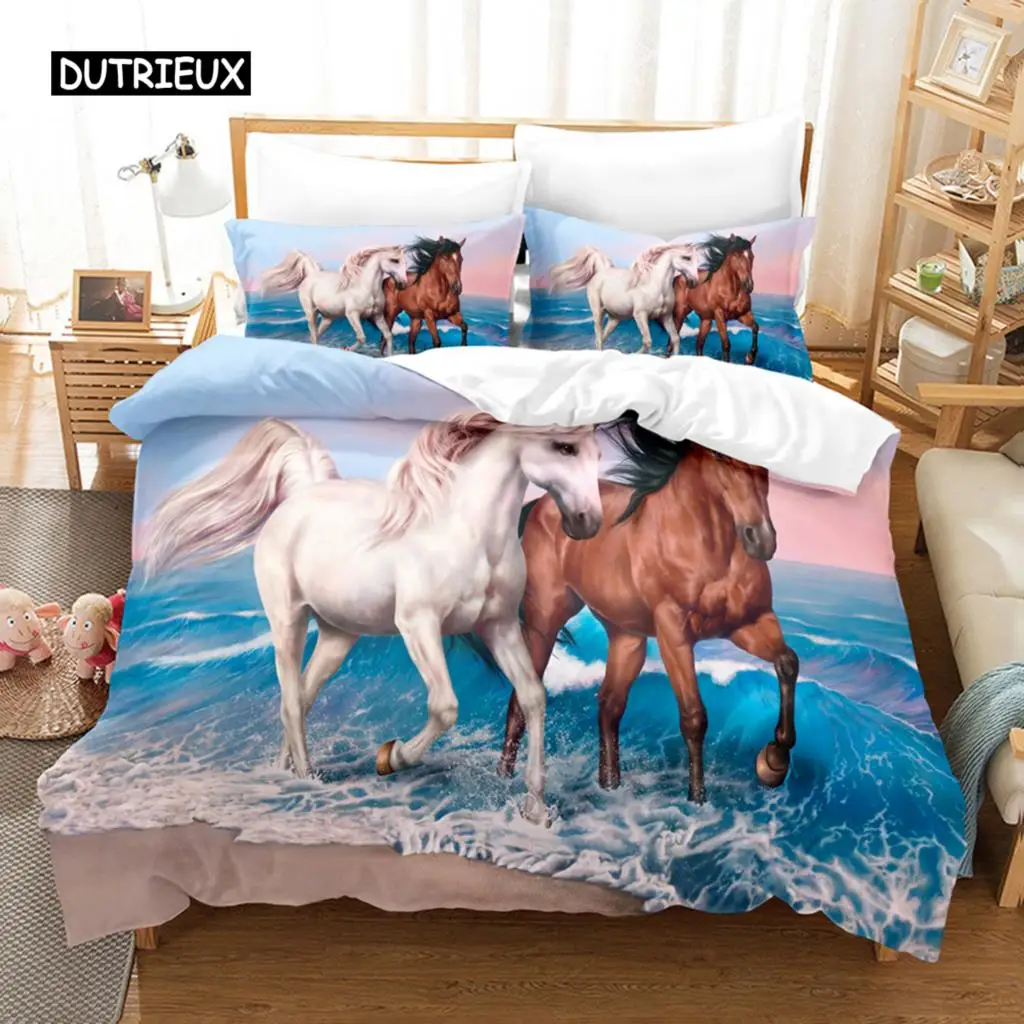 Horse Duvet Cover Set White and Brown Horse Print Bedding Set Wild Animal Pattern Farmhouse Cowboys Queen Polyester Quilt Cover 
Horse Duvet Cover Set White and Brown Horse Print Bedding Set Wild Animal Pattern Farmhouse Cowboys Queen Polyester Quilt Cover