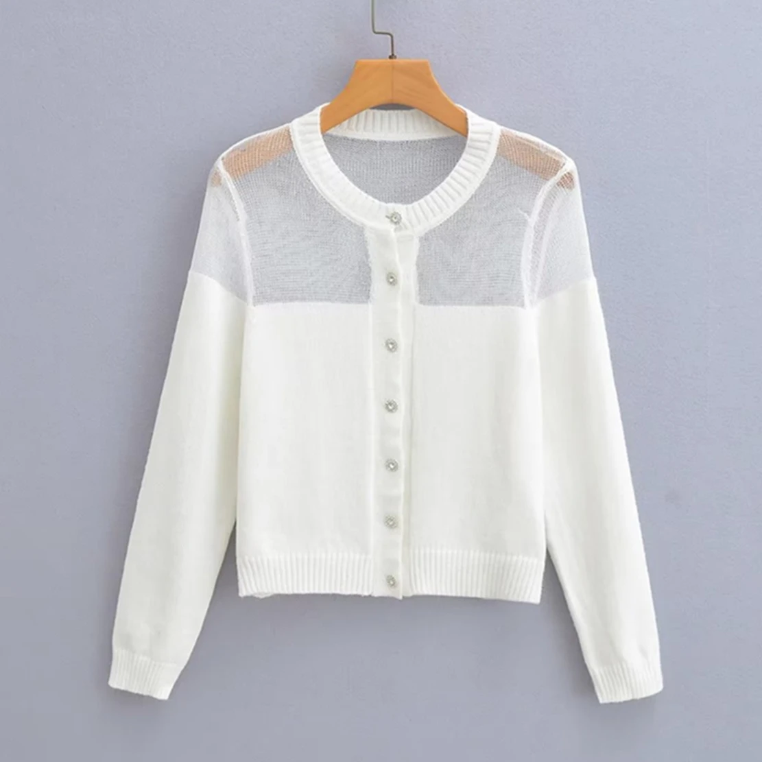 Withered Fashion Breasted Perspective Splicing Knitwear Sweaters Simple Single Casual Sweaters Women Tops
Withered Fashion Breasted Perspective Splicing Knitwear Sweaters Simple Single Casual Sweaters Women Tops