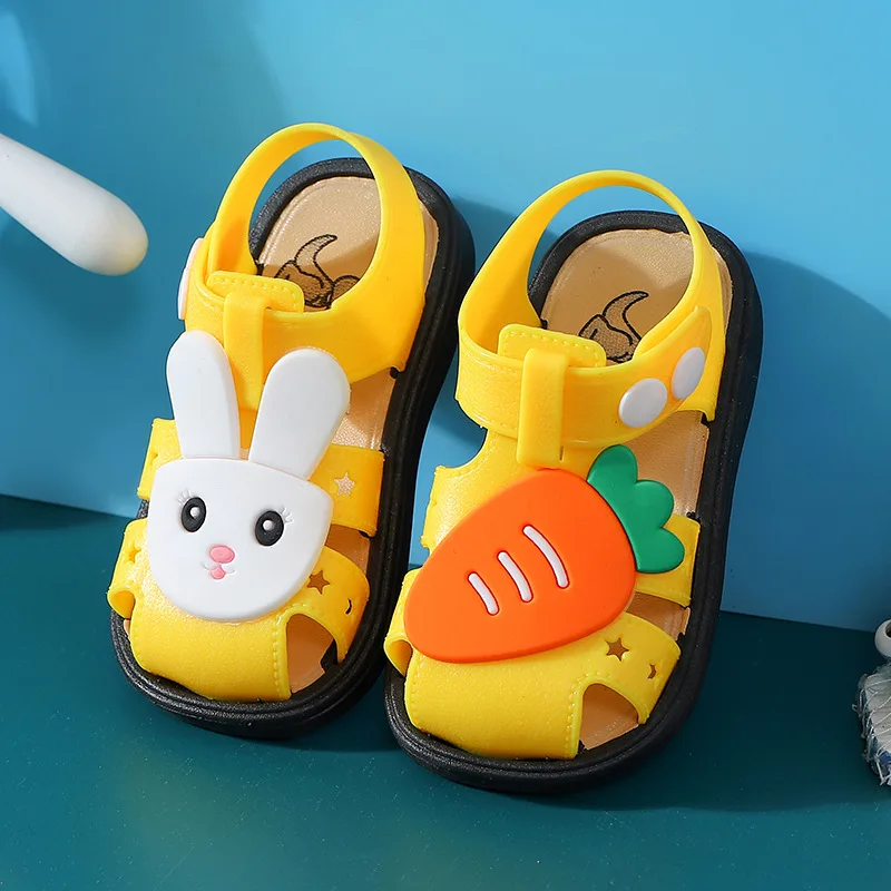 

Сандалии детские для прогулок, пляжная обувь с милым мультяшным кроликом для мальчиков и девочек, дышащие босоножки с мягкой подошвой для сада