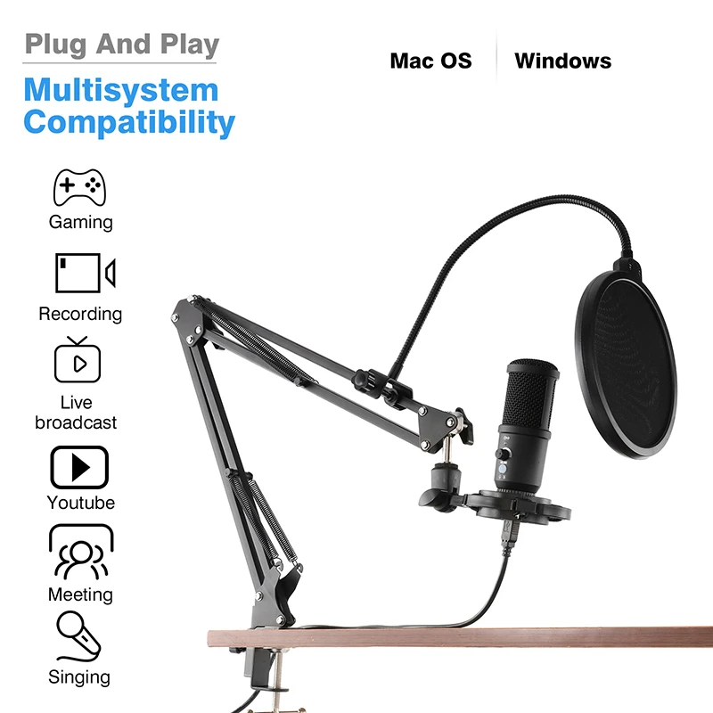 USB Podcast Studio Mic Recording Condenser Microphone kit with Adjustable Arm/Ring Light for PC Karaoke YouTube Streaming Gaming
USB Podcast Studio Mic Recording Condenser Microphone kit with Adjustable Arm/Ring Light for PC Karaoke YouTube Streaming Gaming