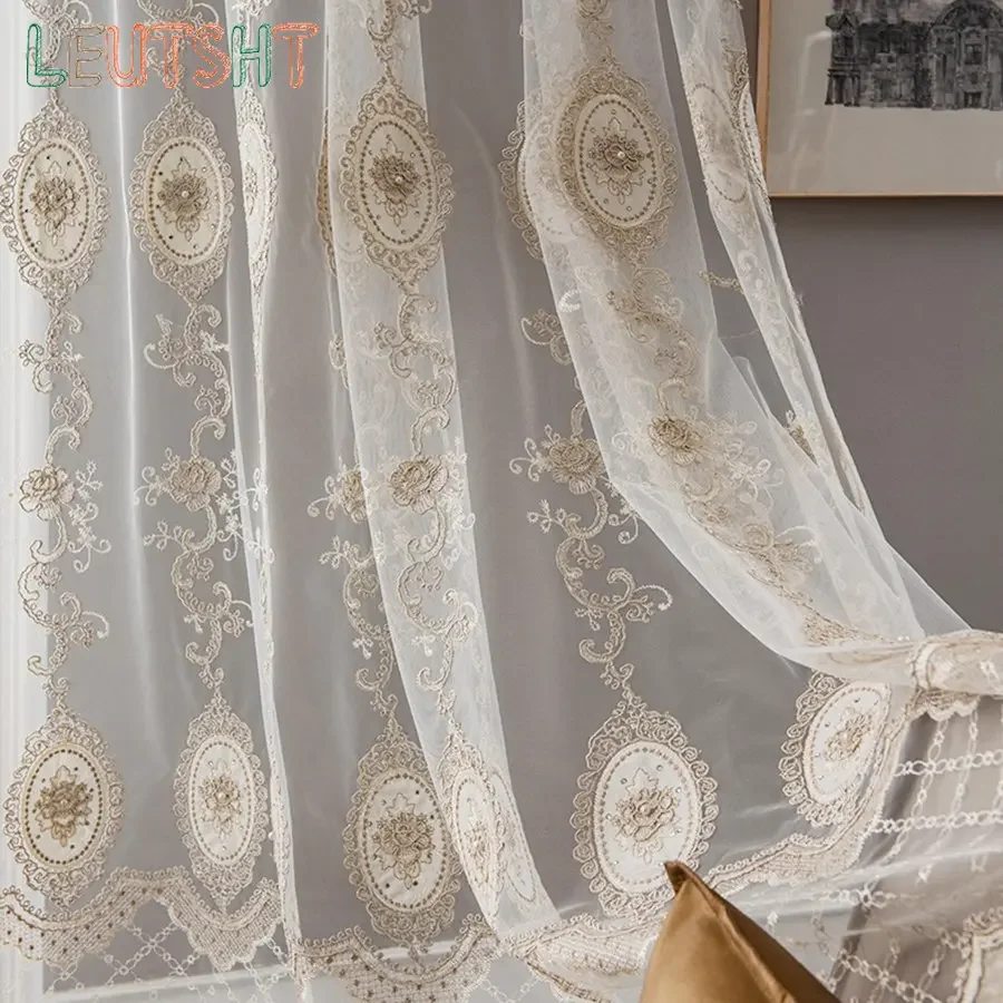 European Curtains for Living Dining Room Bedroom Beige Exquisite Flower Beads Embroidery Tulle Luxurious Elegant Lace Mesh
European Curtains for Living Dining Room Bedroom Beige Exquisite Flower Beads Embroidery Tulle Luxurious Elegant Lace Mesh