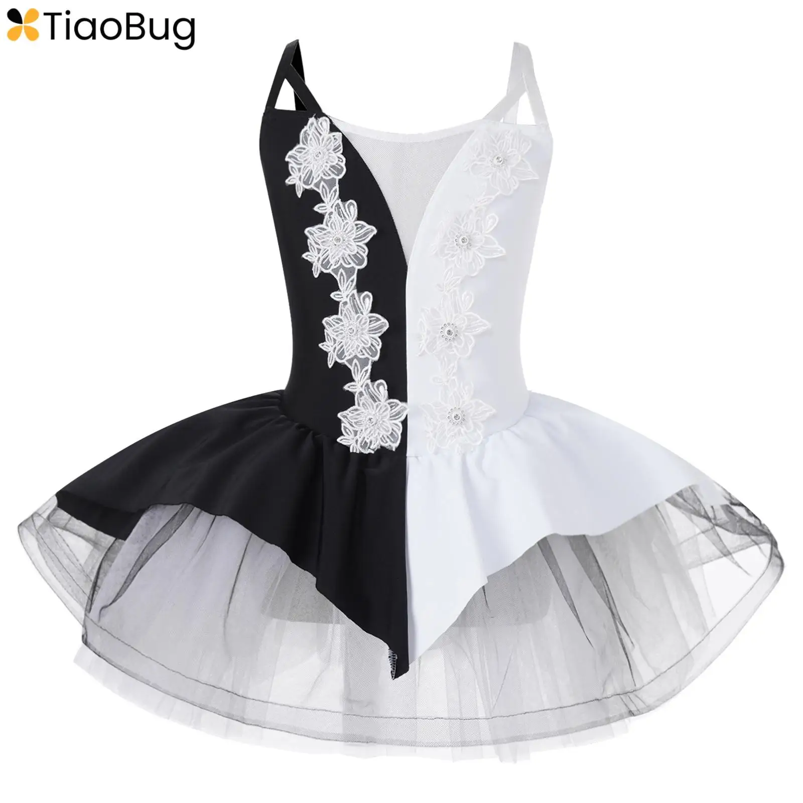 

Kids Girls Lace Ballet Dance Princess Dress Gymnastic Tutu Skirted Leotard Swan Lake Ballerina Performance Costume Dancewear