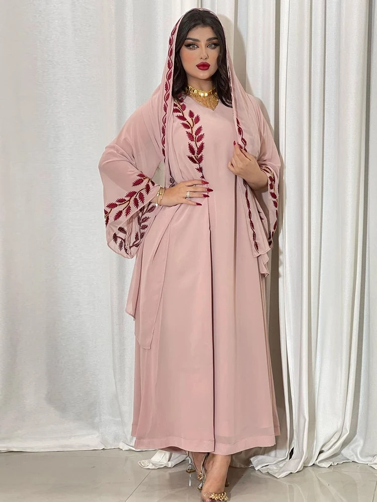 Fashion Chiffon Floral Embroidered Abaya Hijab Dress For Women Pink V Neck Long Sleeve Loose Arabic Muslim Dubai Moroccan Caftan
Fashion Chiffon Floral Embroidered Abaya Hijab Dress For Women Pink V Neck Long Sleeve Loose Arabic Muslim Dubai Moroccan Caftan
