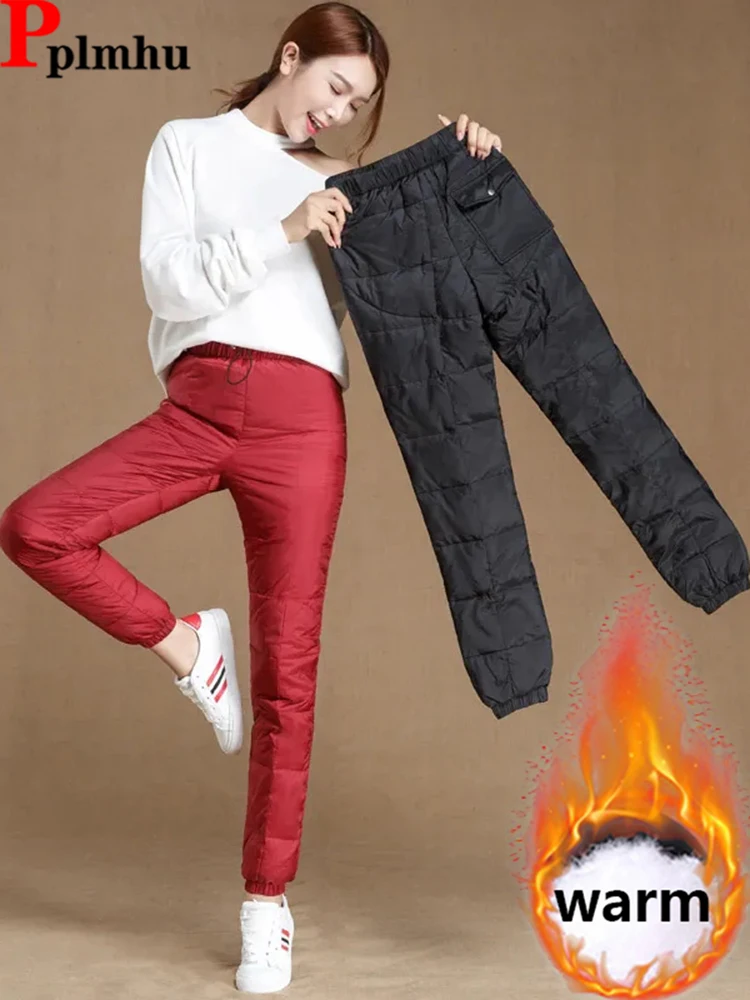 

Lightweight Warm Snow Windproof Jogger Pants Winter New Thick Casual Pantalones Korea High Waist Down Cotton Quilted Sweatpants