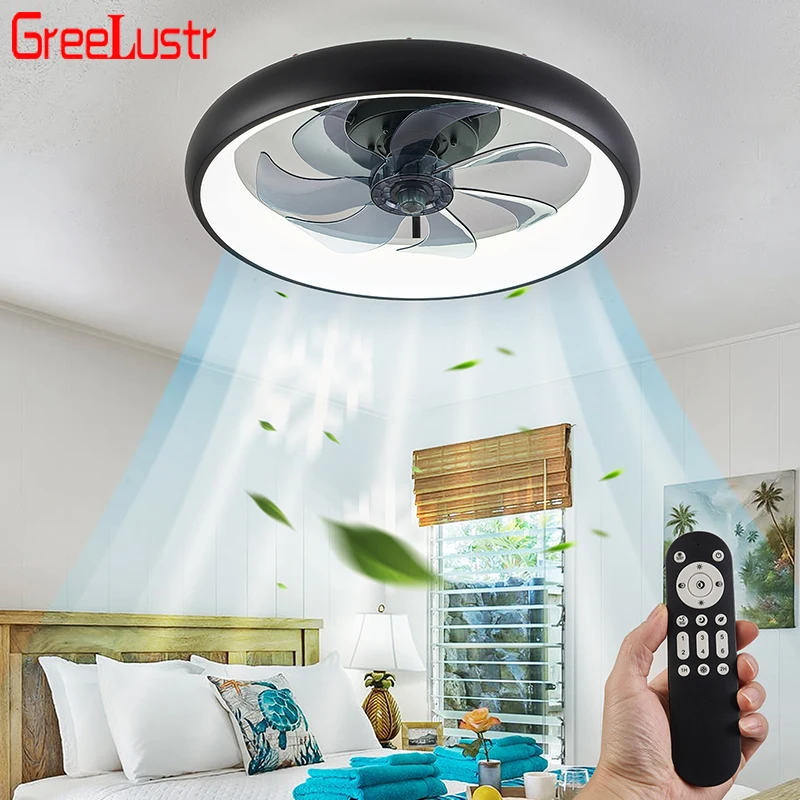 

Modern Ceiling Fans Remote Chandelier Lamp Restaurant Bedroom Variable Frequency Invisible Fan Hanging Lights 6 Speeds Timming