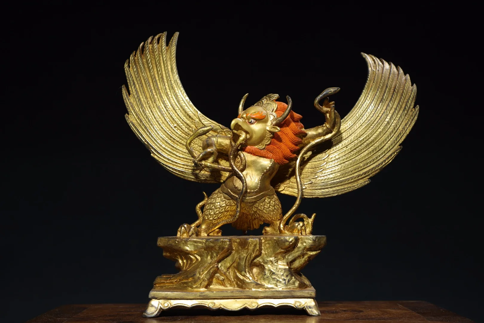 12"Tibet Temple Collection Old Bronze Cinnabar Gilding Garuda Dhwaja Buddha GARUDA Worship Hall Town house Exorcism
12"Tibet Temple Collection Old Bronze Cinnabar Gilding Garuda Dhwaja Buddha GARUDA Worship Hall Town house Exorcism
