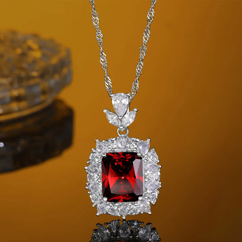 Hot Sale Sterling 925 Silver Necklace with Pendant Made of Synthetic Ruby and Zircon,Delicate Style for Dating or Weekend Party 
Hot Sale Sterling 925 Silver Necklace with Pendant Made of Synthetic Ruby and Zircon,Delicate Style for Dating or Weekend Party