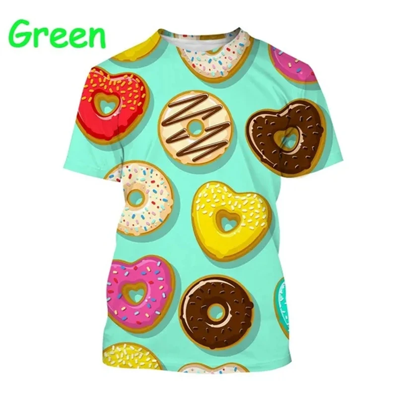 

Футболка с 3D принтом пончиков, милая индивидуальная женская футболка с изображением шоколадных пончиков, еды, одежда для взрослых, Повседневная футболка в стиле Харадзюку с коротким рукавом
