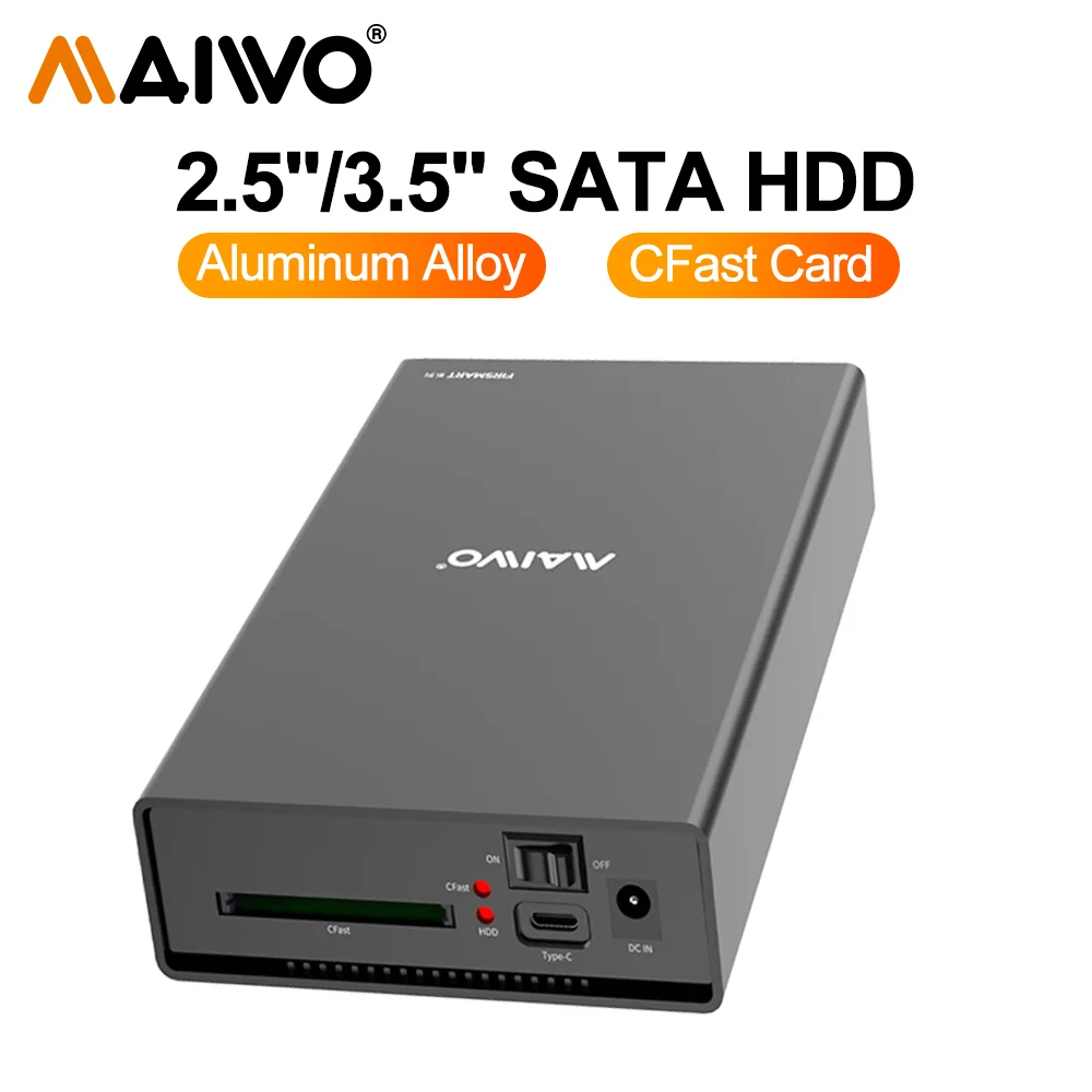 

MAIWO Aluminum Type C 2.5"/3.5" SATA HDD Enclosure Type C USB3.1 GEN1 SSD Hard Drive Enclosure Case With CFast Card Reader Slot