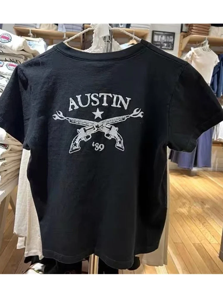 Vintage Pistol Print T-shirts Women Casual Summer Soft Cotton Round Neck Short Sleeve Tees Female Y2k Streetwear Chic Tops 2023
Vintage Pistol Print T-shirts Women Casual Summer Soft Cotton Round Neck Short Sleeve Tees Female Y2k Streetwear Chic Tops 2023