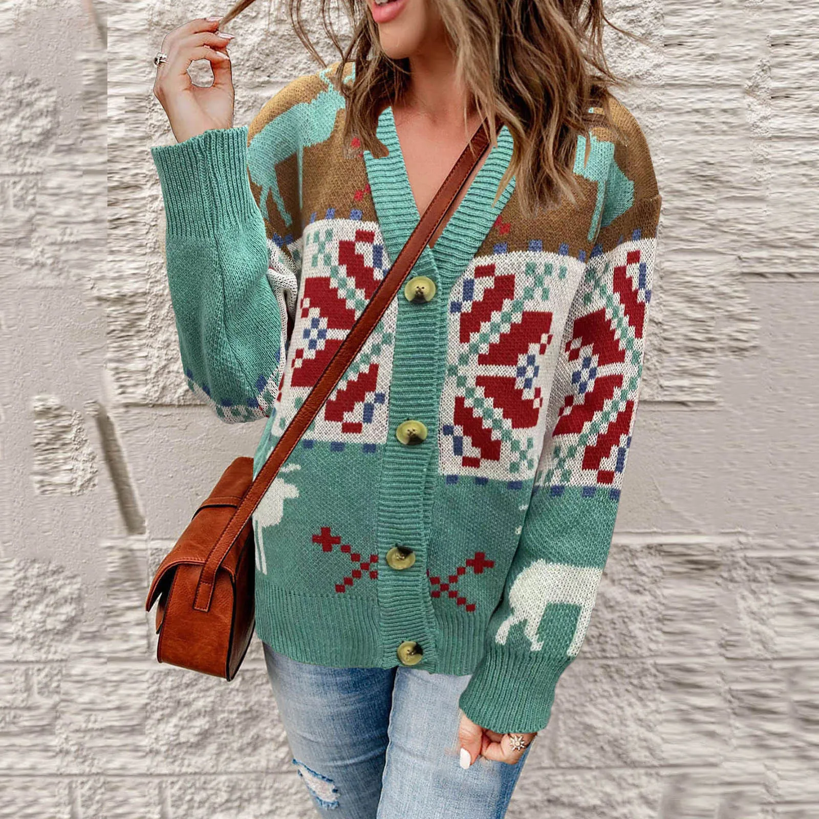 

2023 Autumn Women Fashion Korean Sweater Jackets Deer Christmas Long Knit Coat Oversized Knit Sweater Femme Cardigans
