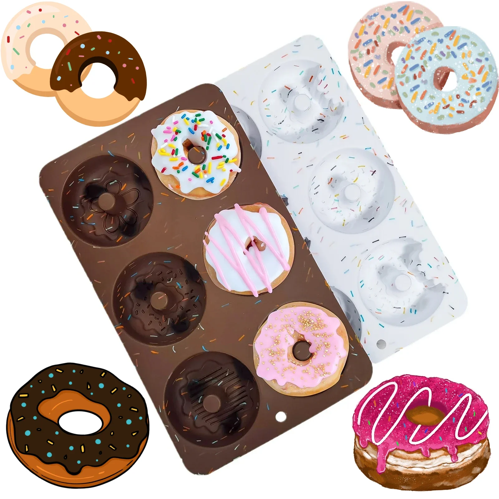 6 Holes Donut Mold Silicone Pastry Baking Tray Cute Cake Decoration White & Brown Circular Creative Chocolate Molud Bread Making
6 Holes Donut Mold Silicone Pastry Baking Tray Cute Cake Decoration White & Brown Circular Creative Chocolate Molud Bread Making