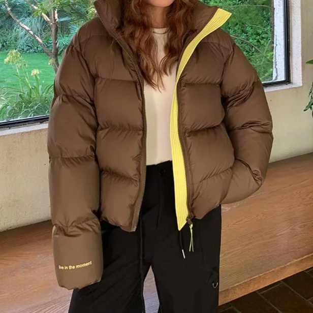

Women Winter 2023 New Korean Fashion Trend Cotton-padded Jacket Coat Tide Short Stand Collar Design Sense Bread Coat for Women