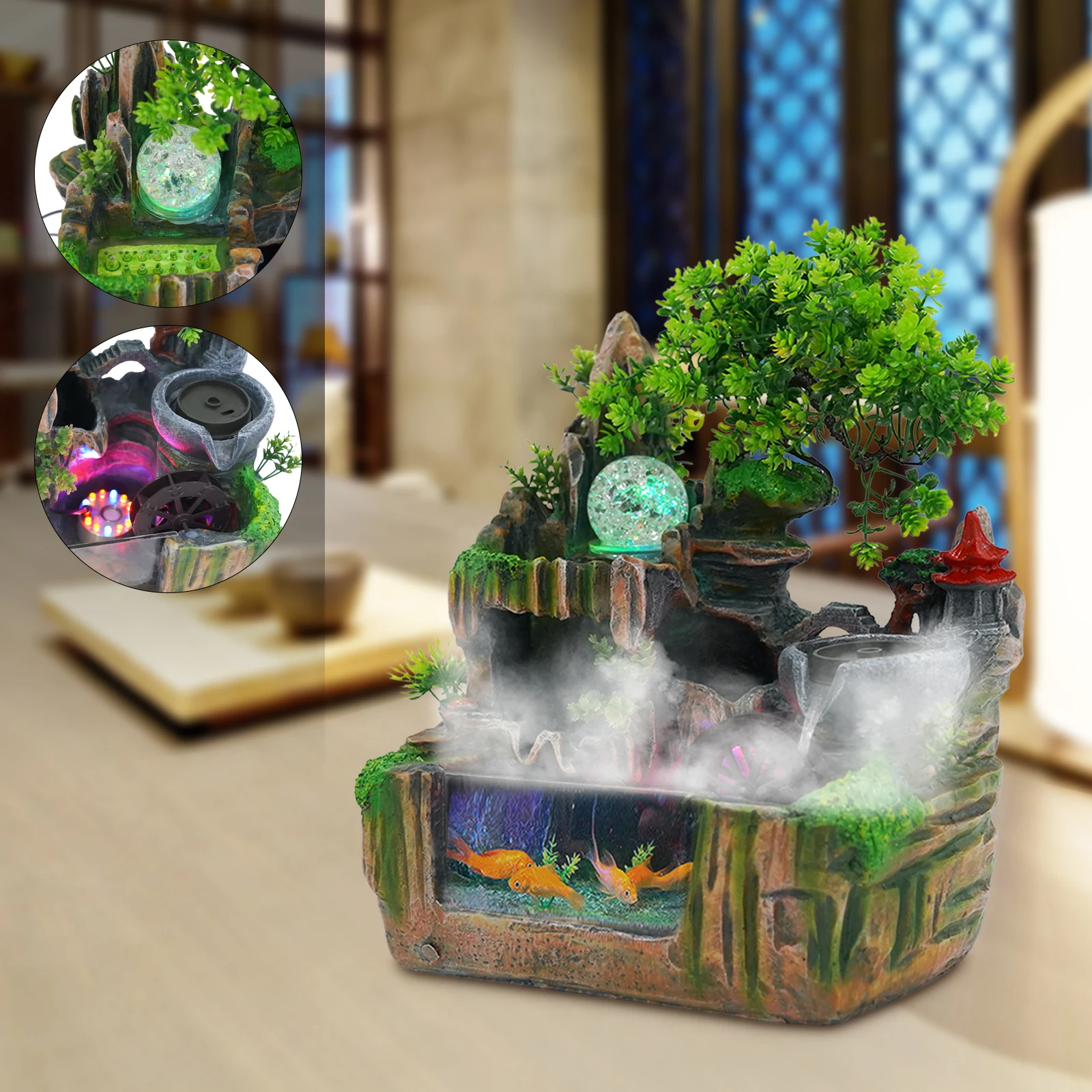 Rockery Fountain Small Rockery Water Fountain Indoor with LED Lamp Atomization Effect Suitable for Office Decoration Rockery Fountain Small Rockery Water Fountain Indoor with LED Lamp Atomization Effect Suitable for Office Decoration