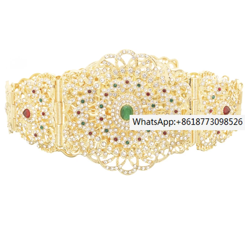 

Arab Style Gold Color Belt With Women's Hollowed-Out Floral Crystal Metal Wast Chain