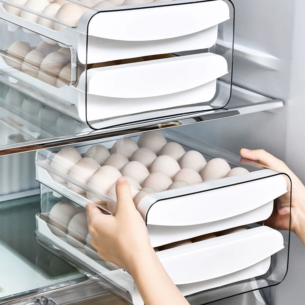 

Egg Storage Organizer Fridge 2-Layer Holder Drawer Type Stackable Clear Fruit Food Box Shelf Fresh Keeping Kitchen Accessories