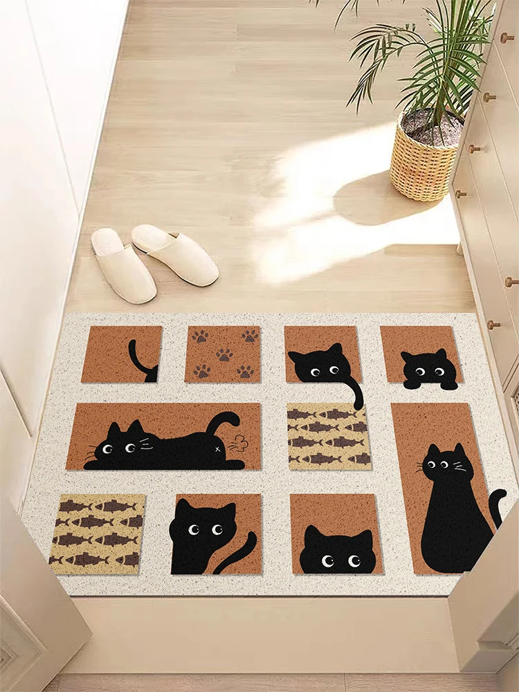 

Minimalist Cartoon Entry Door Mat Cute Cat Foot Mat Resistant To Dirty Anti-fouling Balcony Carpet Easy Care Cuttable PVC Rug IG