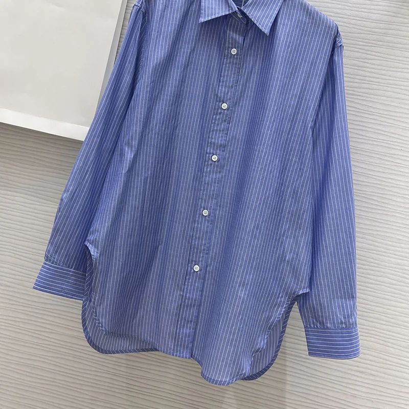 23New Fashion Blue Striped Cotton Blouse Runway Lazy Style Single Breasted Lapel Loose Shirt Causal Chic Women High End Clothes
23New Fashion Blue Striped Cotton Blouse Runway Lazy Style Single Breasted Lapel Loose Shirt Causal Chic Women High End Clothes
