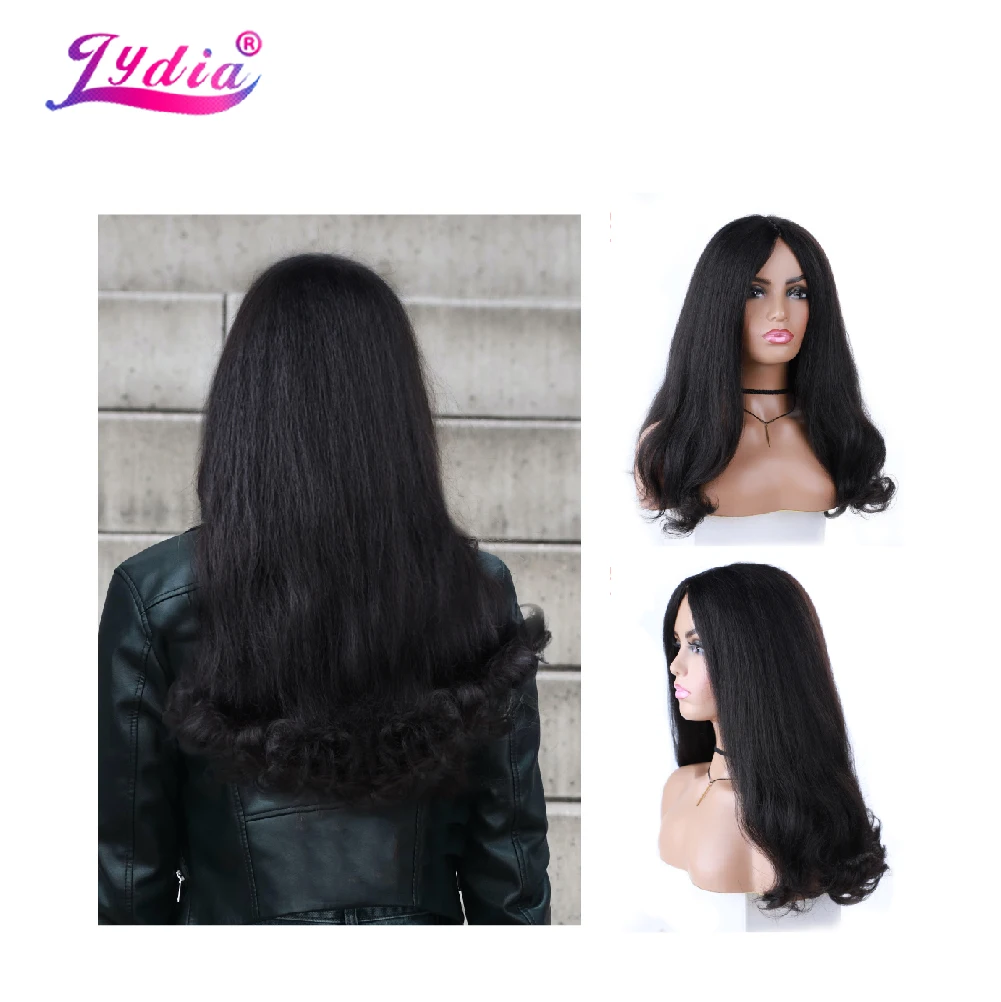 

Lydia Tail Warping 20Inch Long Kinky Straight Synthetic Wigs Black Heat Resistant Daily&Party Wig FreeSide 50cm Brown Blonde