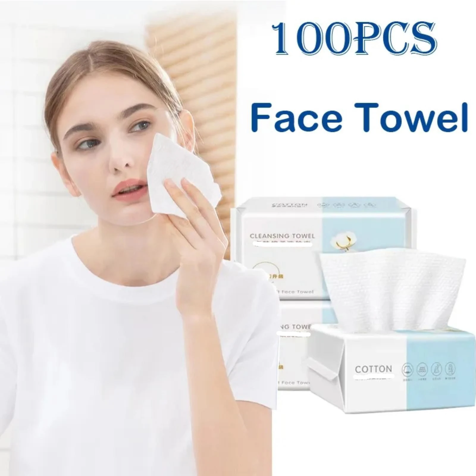 

100 Count Disposable Face Towel Cotton Tissue Soft Thick Dry Wipe Reusable Makeup Remover Pads Facial Cleansing Tissue