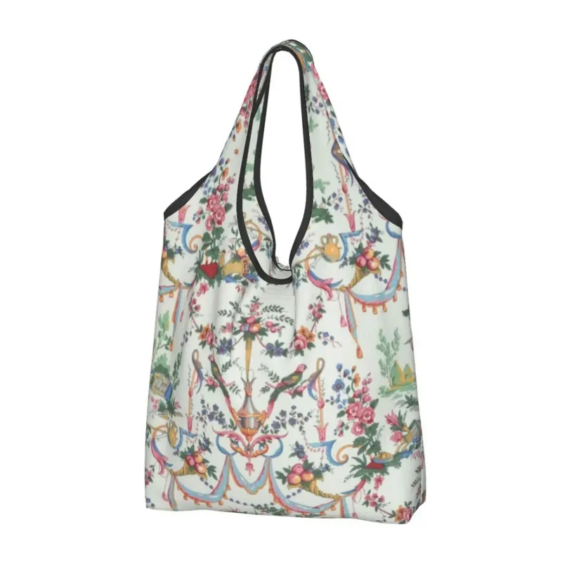 

Custom Antique Vintage French Toile De Jouy Shopping Women Large Capacity Grocery Traditional France Art Tote Shopper Bags