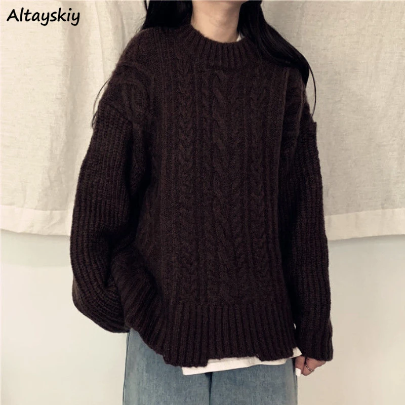 

Pullovers Women Autumn Sweater Pure Chic Harajuku Vintage Casual Baggy O-neck Streetwear Cozy Temper All-match Teens Clothing