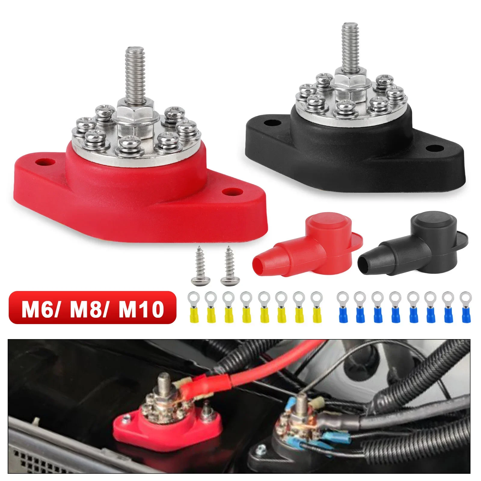 

Heavy Duty Bus Bar M10 M8 M6 Battery Terminal Block Stud with Protector 12V Power Distribution Stud for Truck RV Boat Camper Car