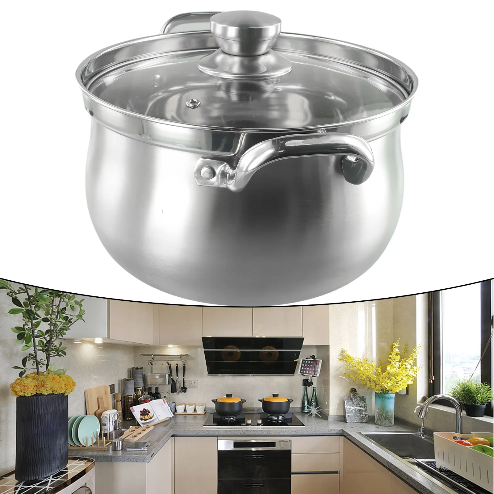 

Cooking Pots Soup Pot Stockpot With Glass Lid 1 Set 24x13.7cm Cookware Silvery Stainless Steel Kitchen Accessories