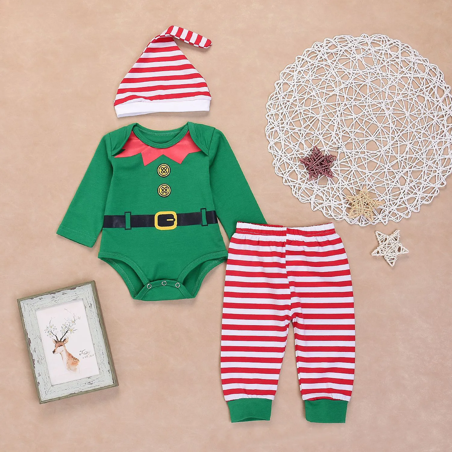 3pcs Christmas Candy Set Cotton Boy Girl Red White Stripes Autumn Winter Household Cartoon Romper Tops+Striped Pants+Hats Outfit
3pcs Christmas Candy Set Cotton Boy Girl Red White Stripes Autumn Winter Household Cartoon Romper Tops+Striped Pants+Hats Outfit
