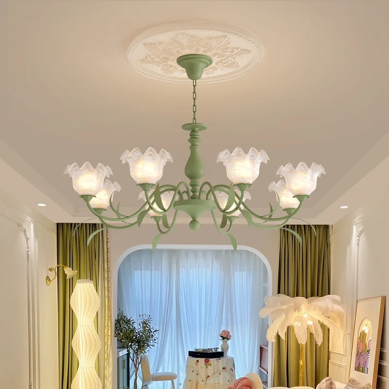 

Lily Of The Valley Glass Chandeliers French Flower Living Room Main Cream Wind Lamp Nordic Pastoral Bedroom Ceiling Lighting art