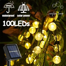 Solar String Lights Outdoor 100 LED Crystal Globe Lights Waterproof Solar Festoon Fairy Light for Garden Christmas Party Decor