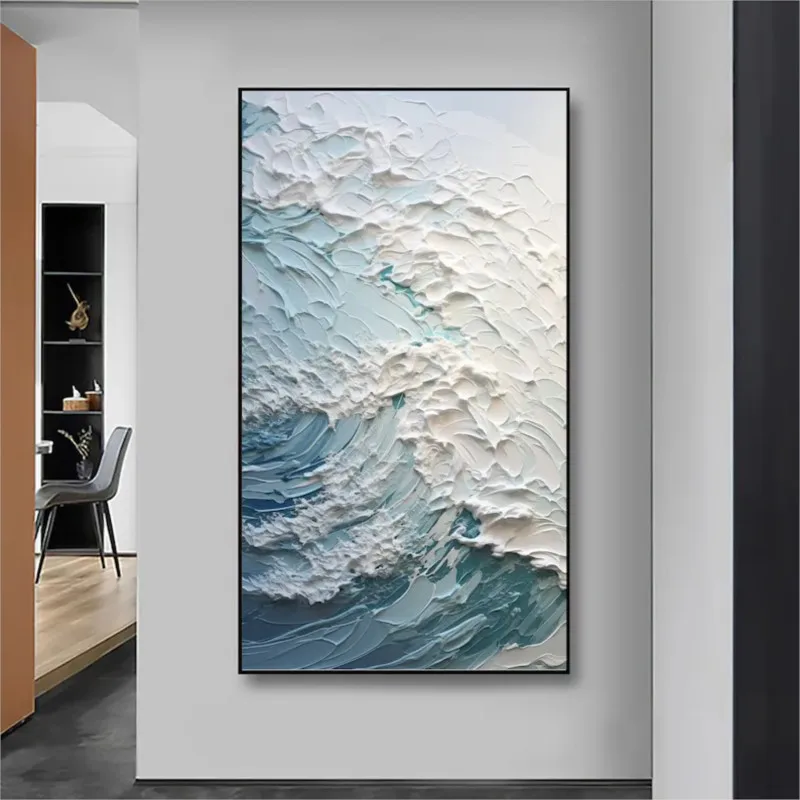 

Handmade Painting Abstract Big Wave Three-Dimensional Living Room Decorative Hallway Vertical Hanging Picture